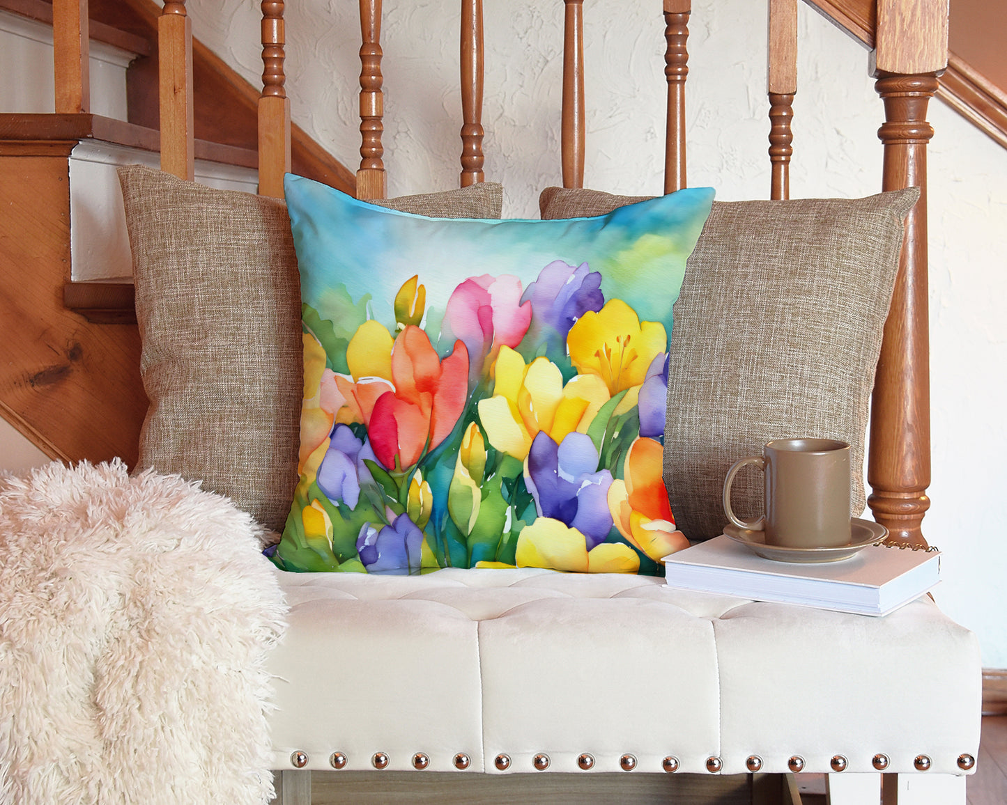 Freesias in Watercolor Throw Pillow