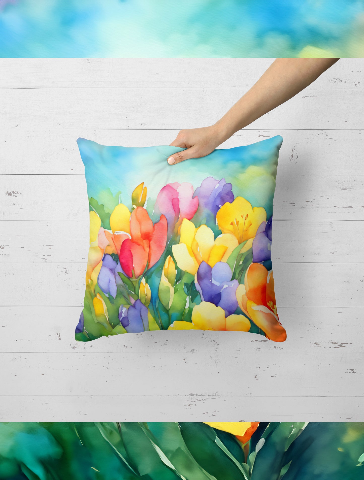 Freesias in Watercolor Throw Pillow