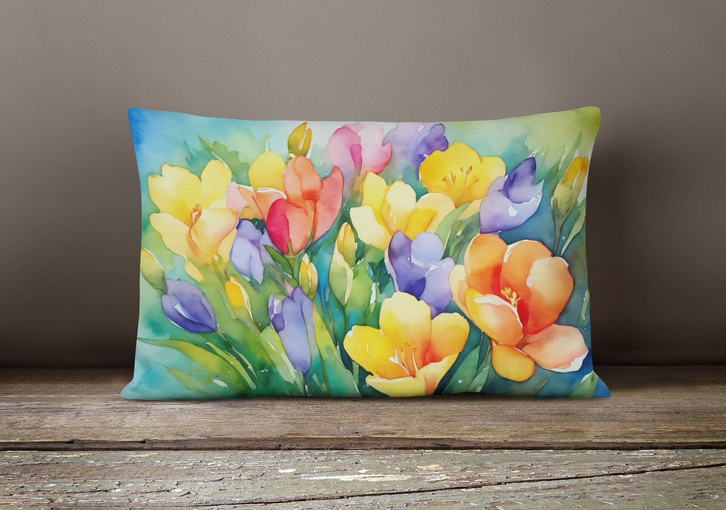 Freesias in Watercolor Throw Pillow