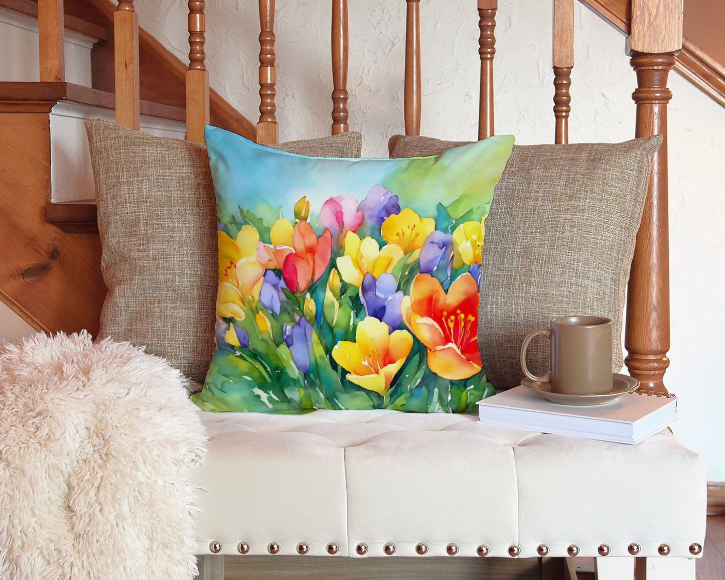 Freesias in Watercolor Throw Pillow