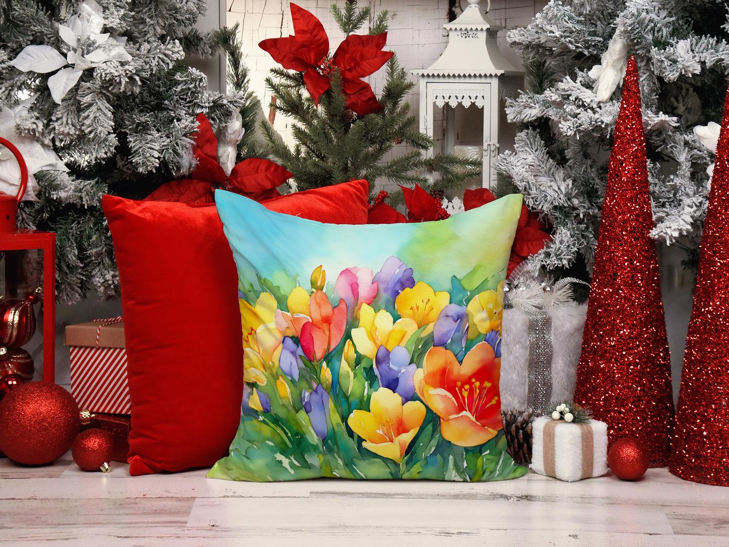 Freesias in Watercolor Throw Pillow