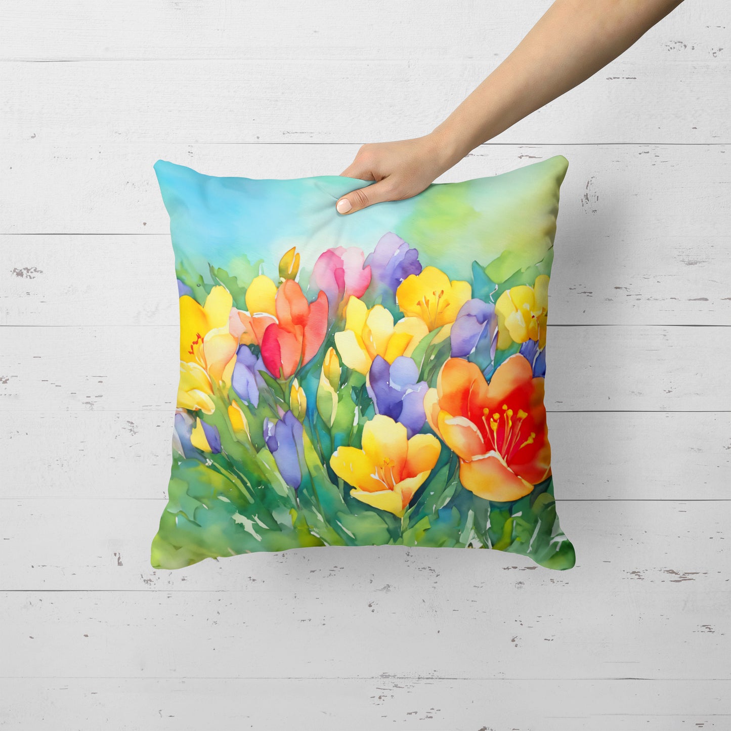 Freesias in Watercolor Throw Pillow