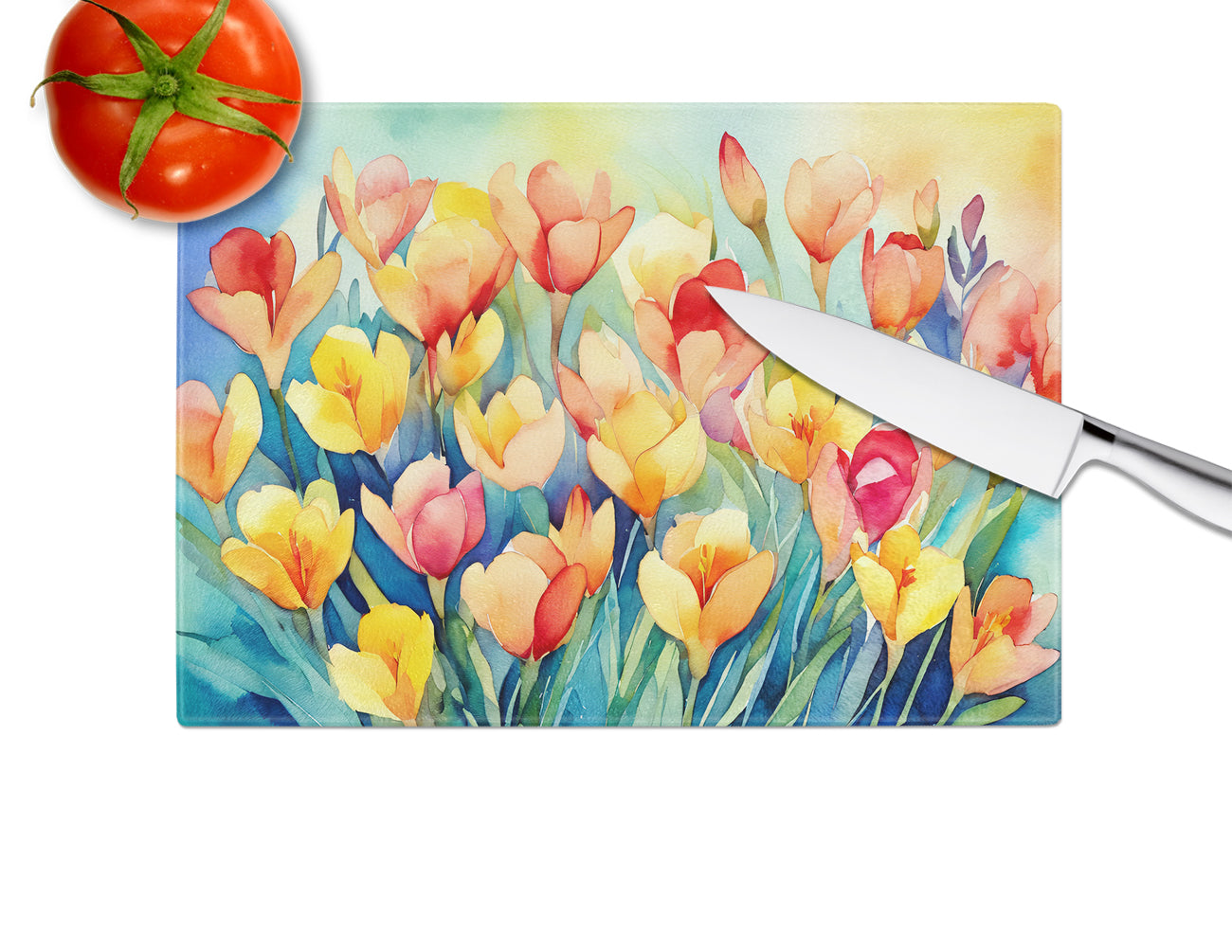 Freesias in Watercolor Glass Cutting Board