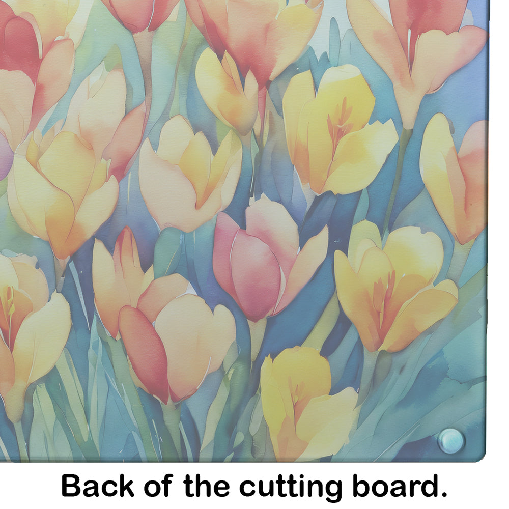 Freesias in Watercolor Glass Cutting Board