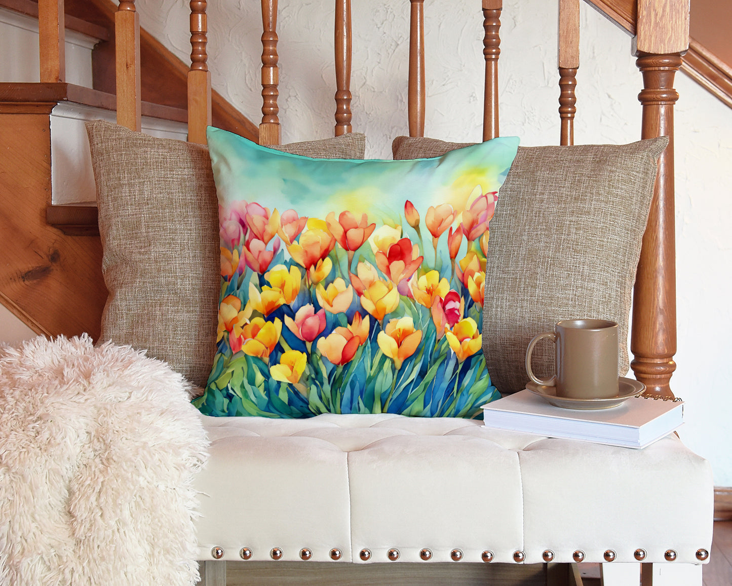 Freesias in Watercolor Throw Pillow