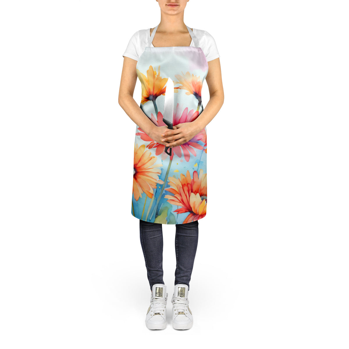 Gerbera Daisies in Watercolor Apron