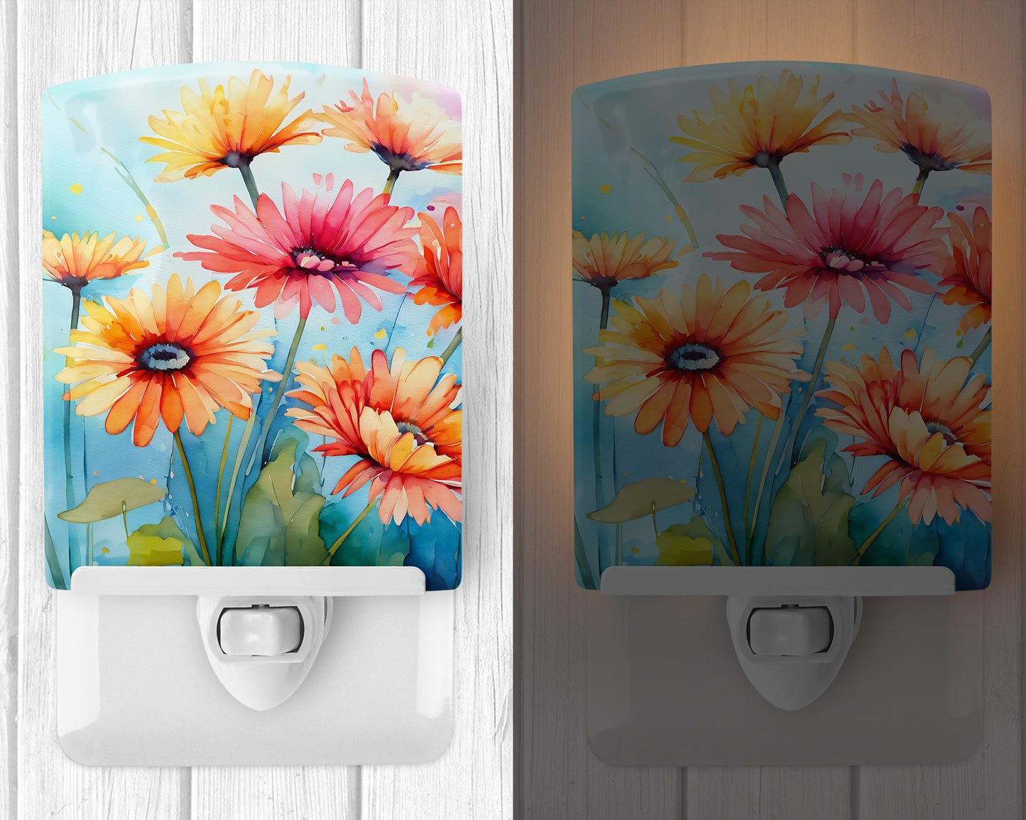 Gerbera Daisies in Watercolor Ceramic Night Light