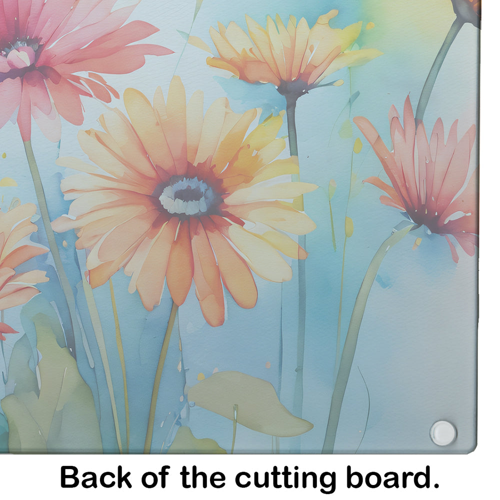 Gerbera Daisies in Watercolor Glass Cutting Board