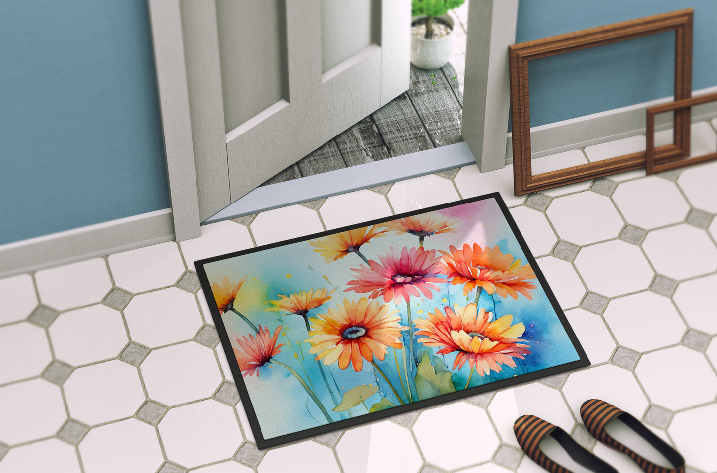 Gerbera Daisies in Watercolor Doormat