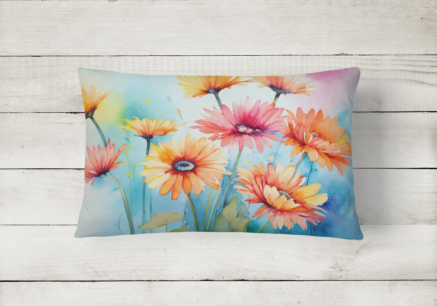 Gerbera Daisies in Watercolor Throw Pillow