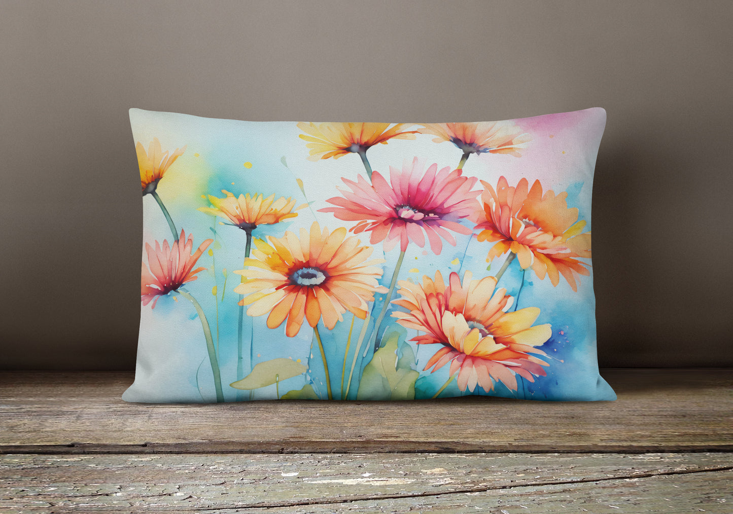 Gerbera Daisies in Watercolor Throw Pillow