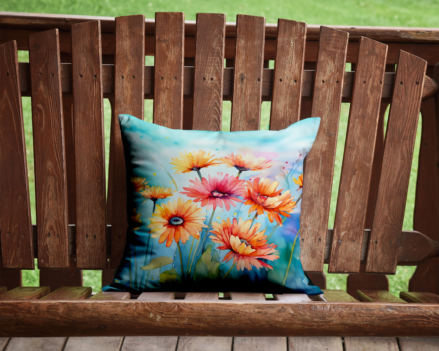 Gerbera Daisies in Watercolor Throw Pillow