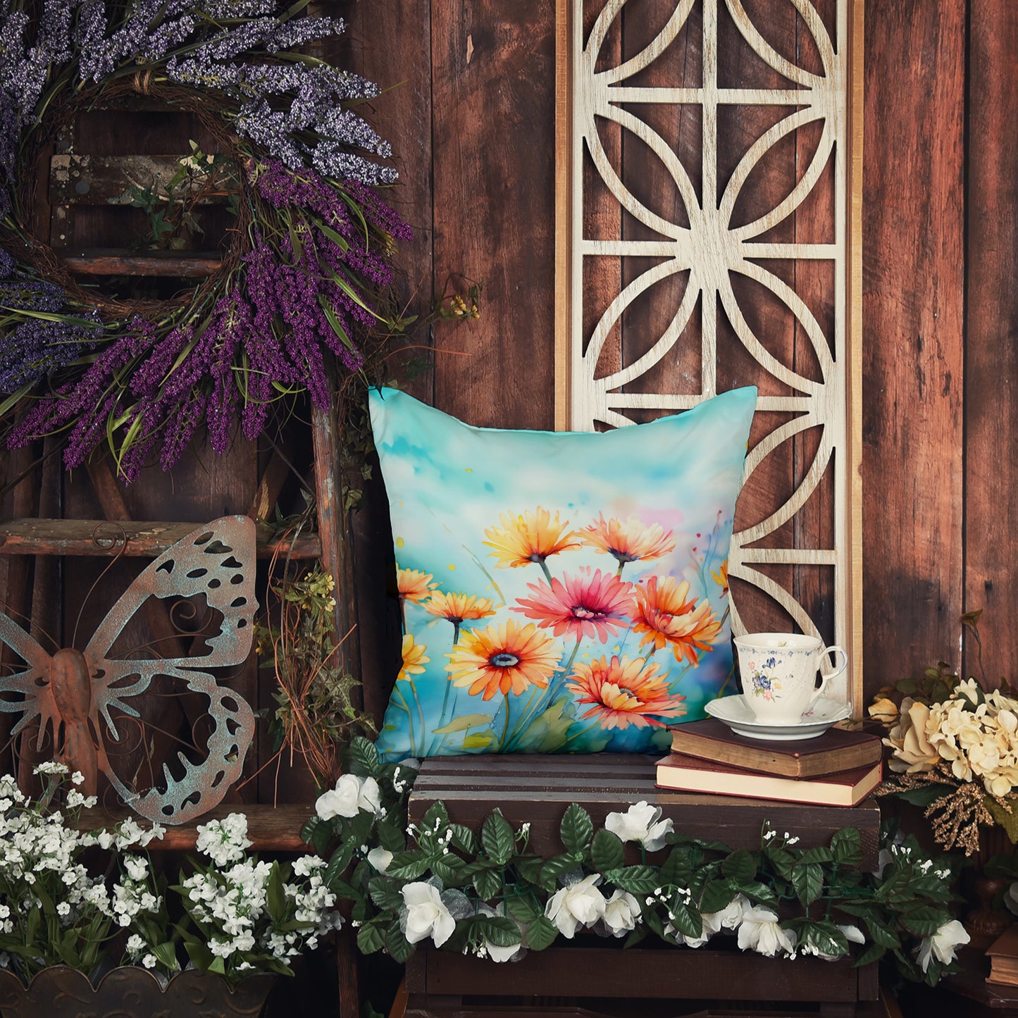 Gerbera Daisies in Watercolor Throw Pillow