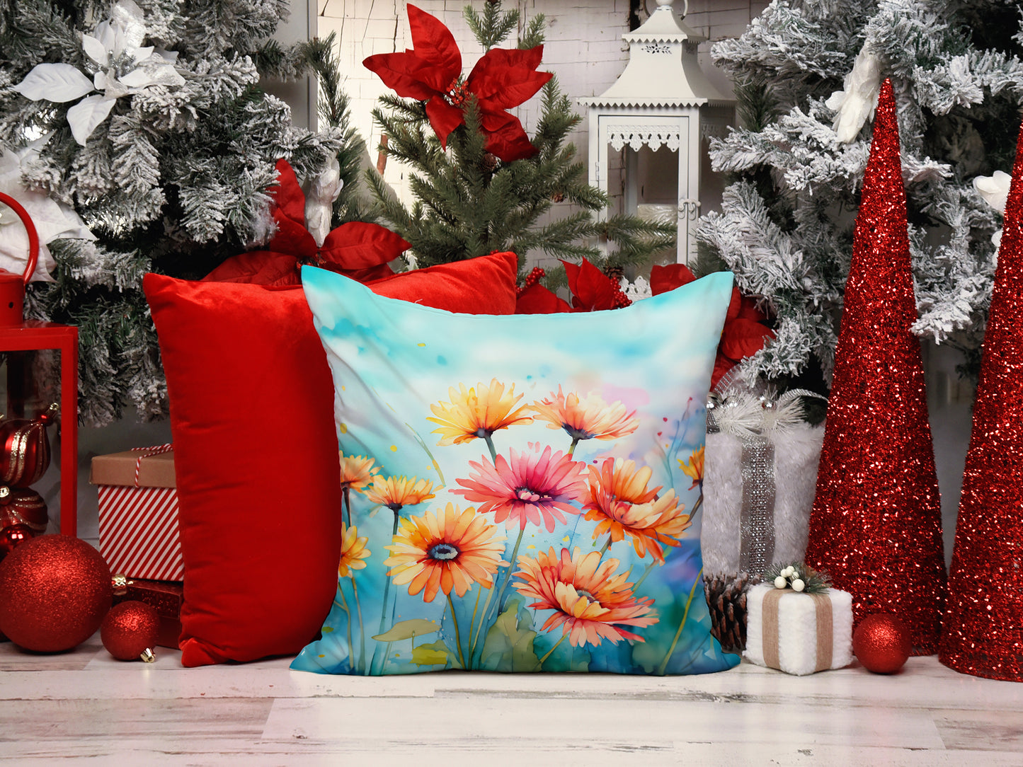 Gerbera Daisies in Watercolor Throw Pillow