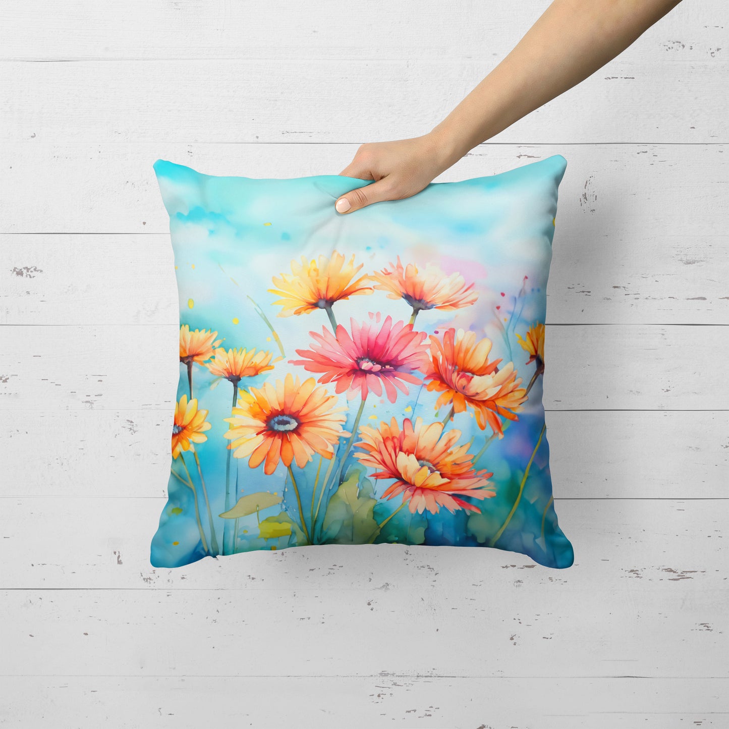 Gerbera Daisies in Watercolor Throw Pillow