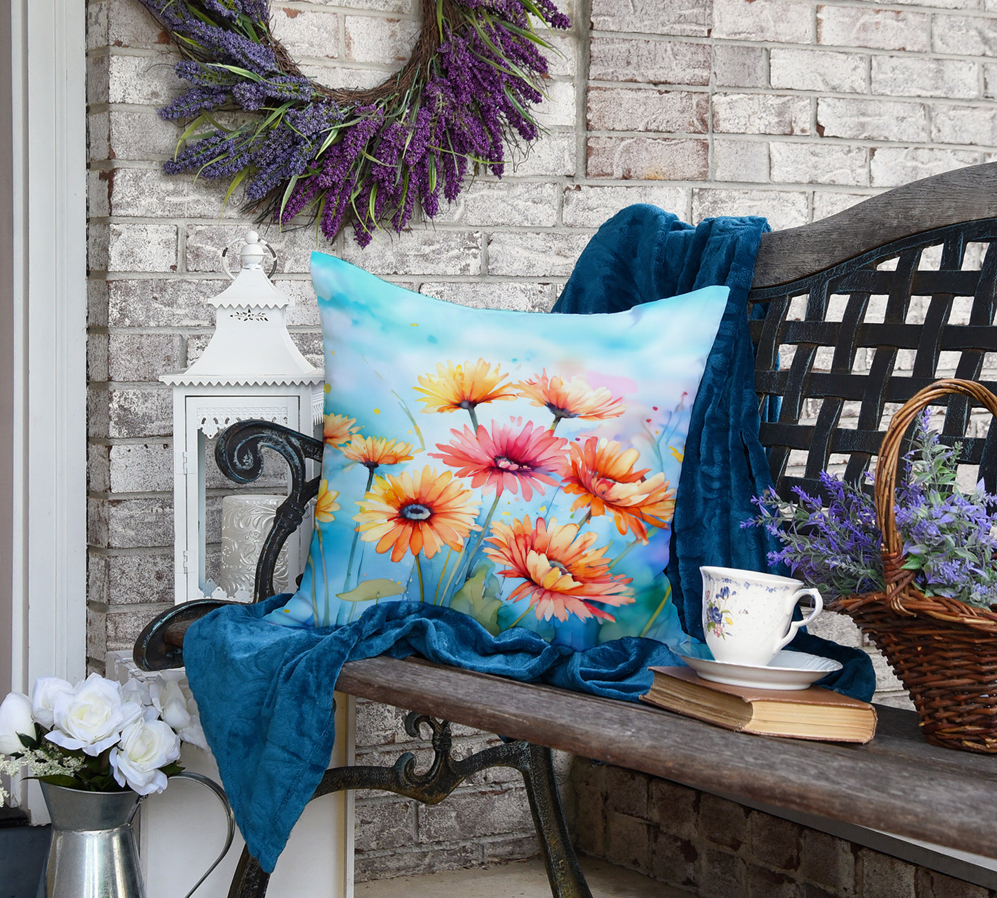 Gerbera Daisies in Watercolor Throw Pillow