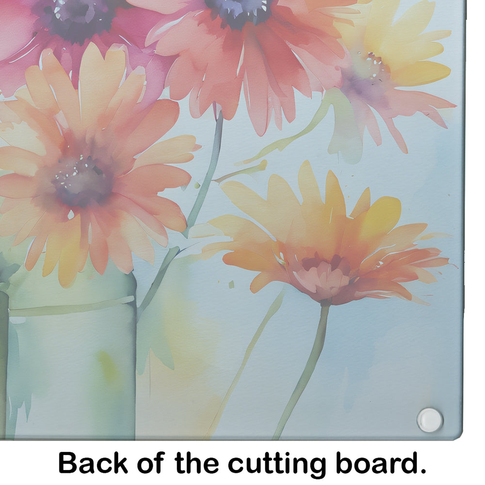 Gerbera Daisies in Watercolor Glass Cutting Board