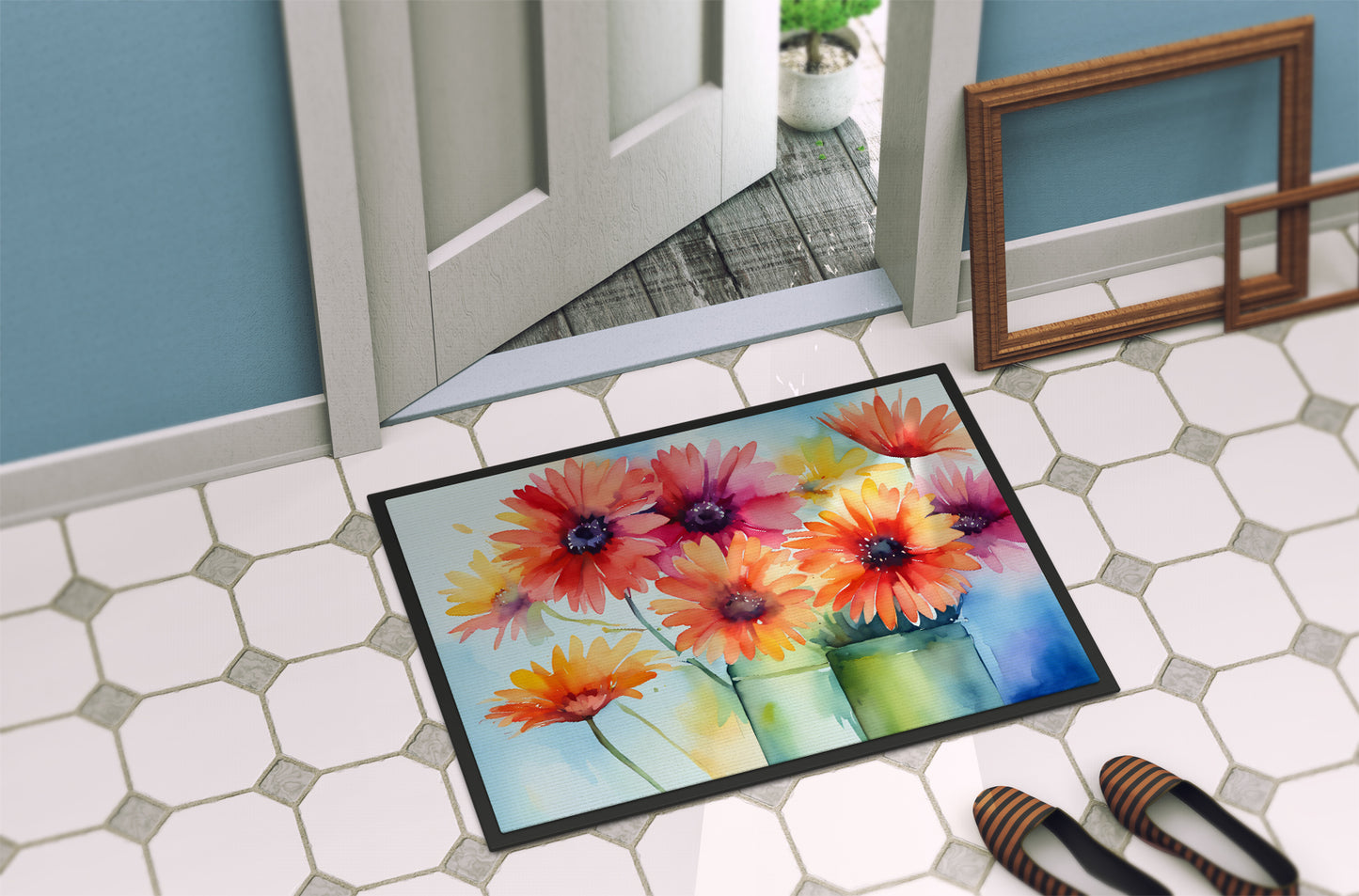 Gerbera Daisies in Watercolor Doormat