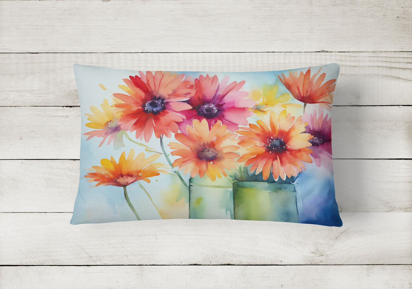 Gerbera Daisies in Watercolor Throw Pillow