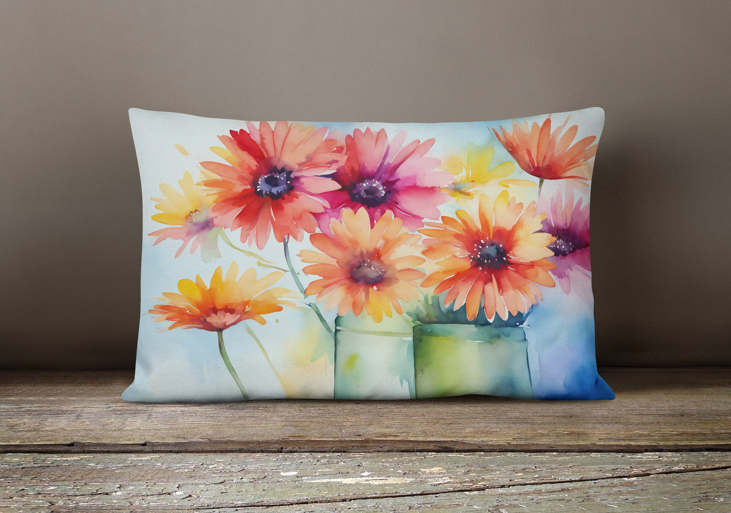 Gerbera Daisies in Watercolor Throw Pillow