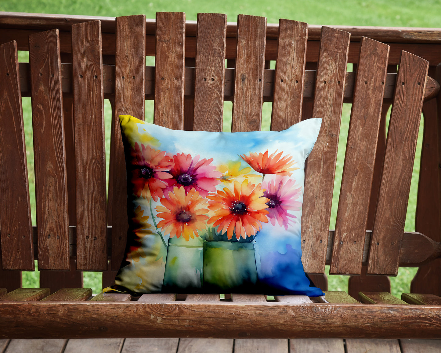 Gerbera Daisies in Watercolor Throw Pillow