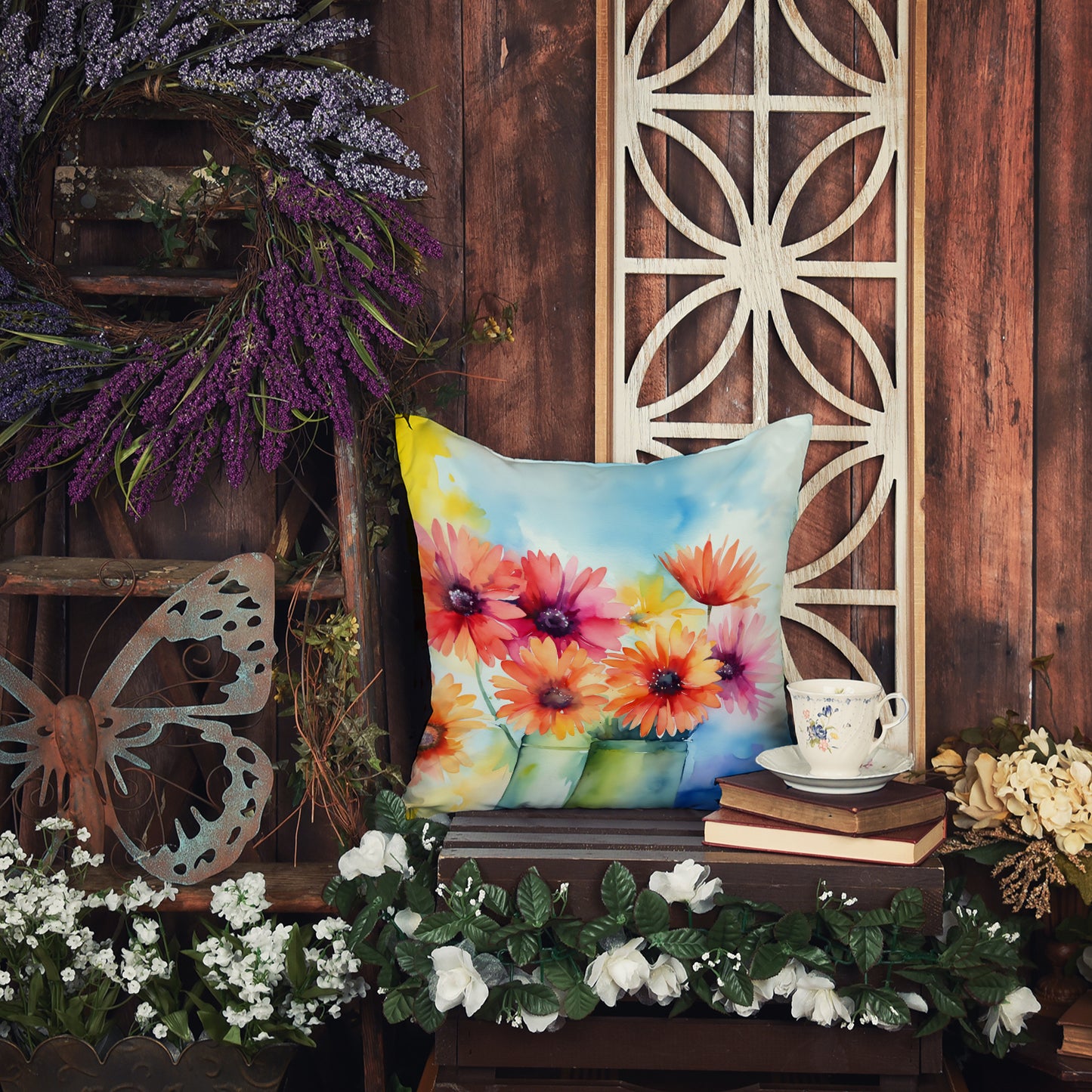 Gerbera Daisies in Watercolor Throw Pillow