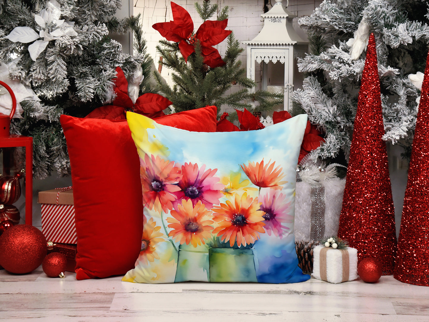 Gerbera Daisies in Watercolor Throw Pillow