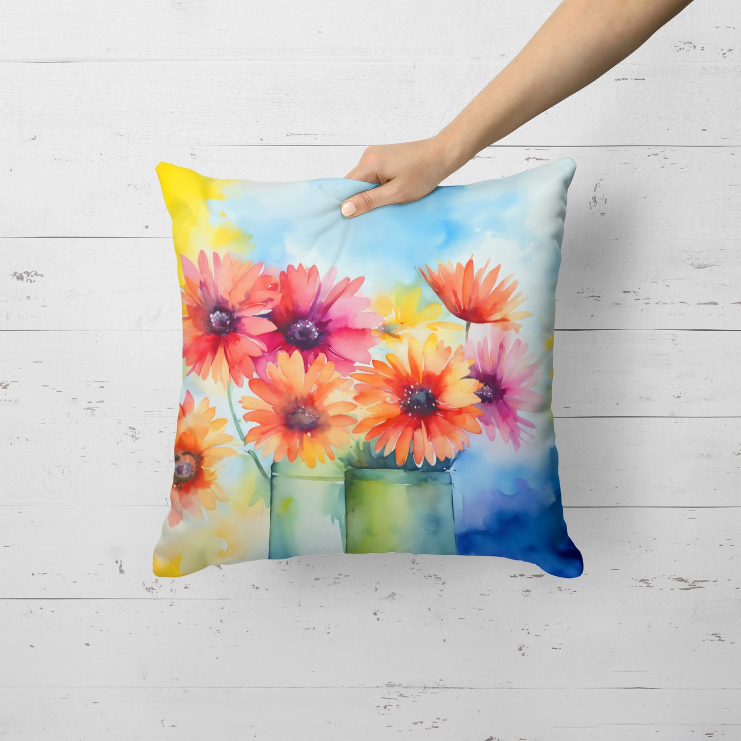 Gerbera Daisies in Watercolor Throw Pillow