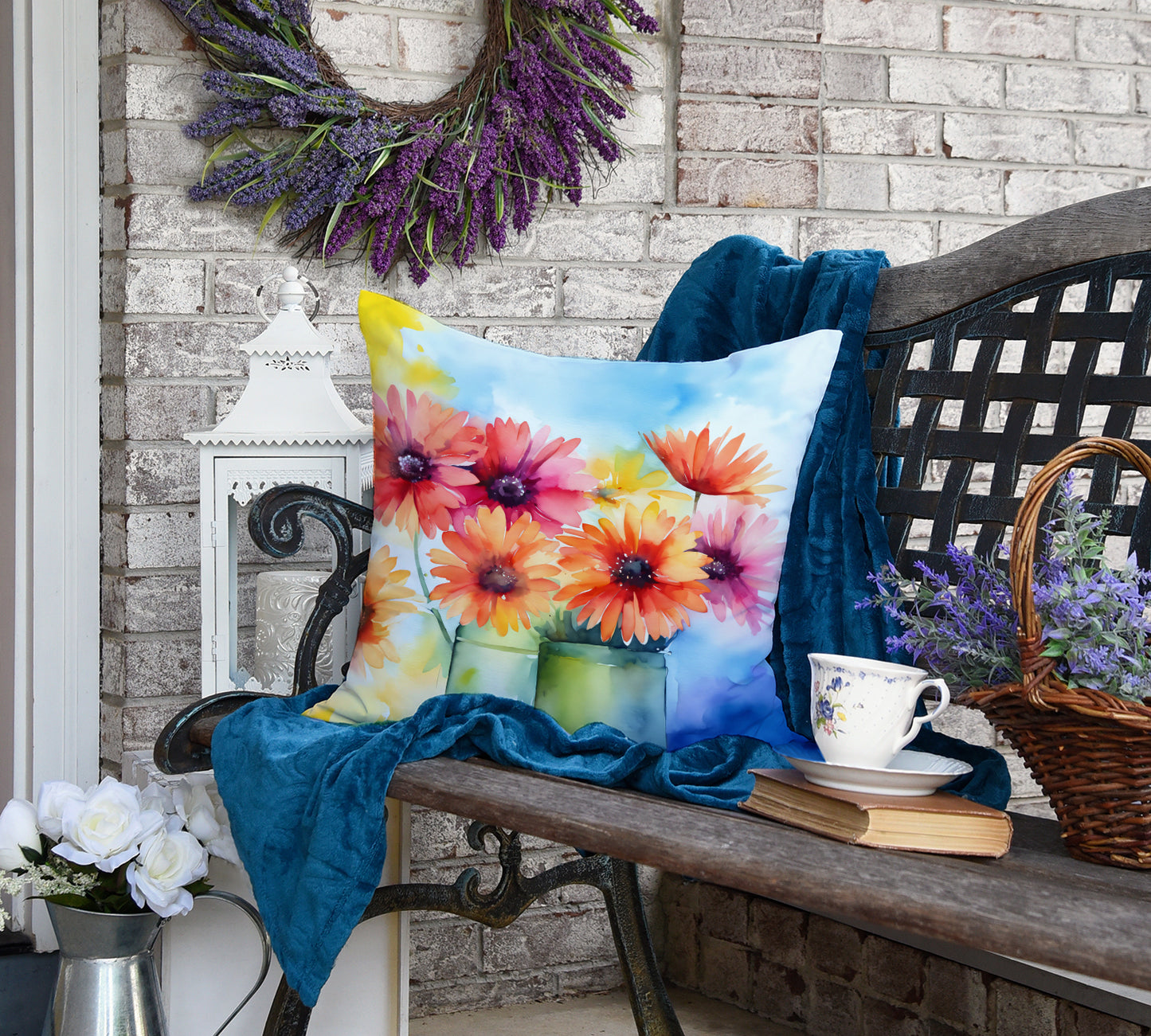 Gerbera Daisies in Watercolor Throw Pillow