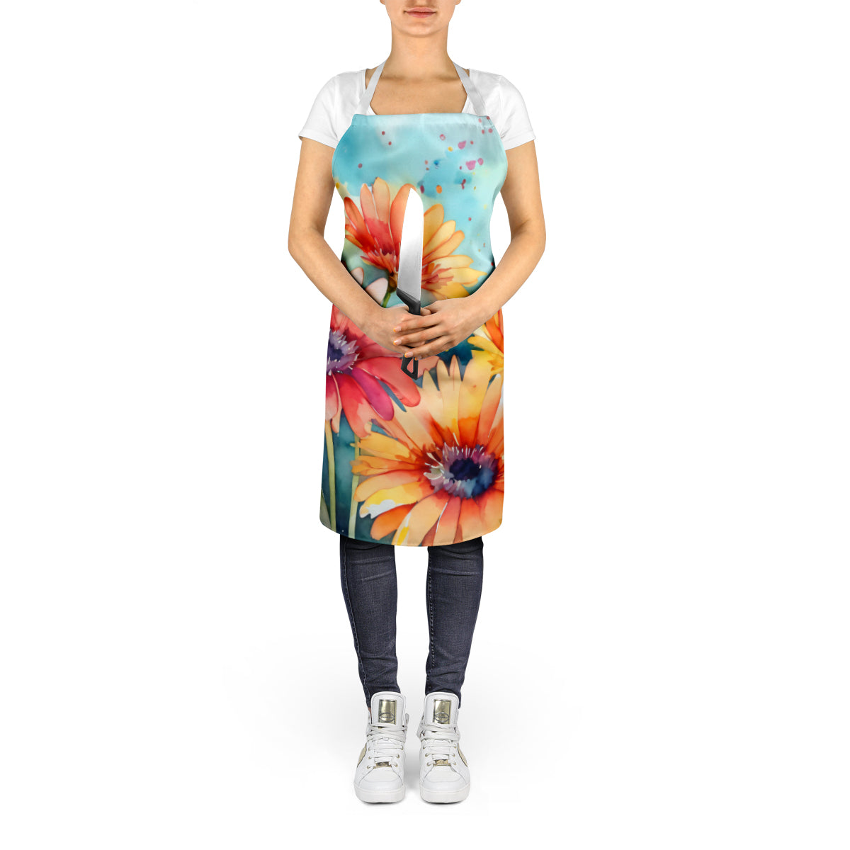 Gerbera Daisies in Watercolor Apron