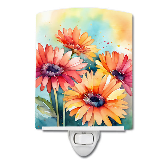 Buy this Gerbera Daisies in Watercolor Ceramic Night Light