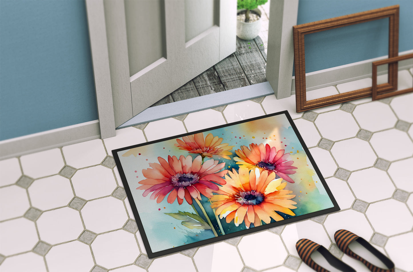 Gerbera Daisies in Watercolor Doormat