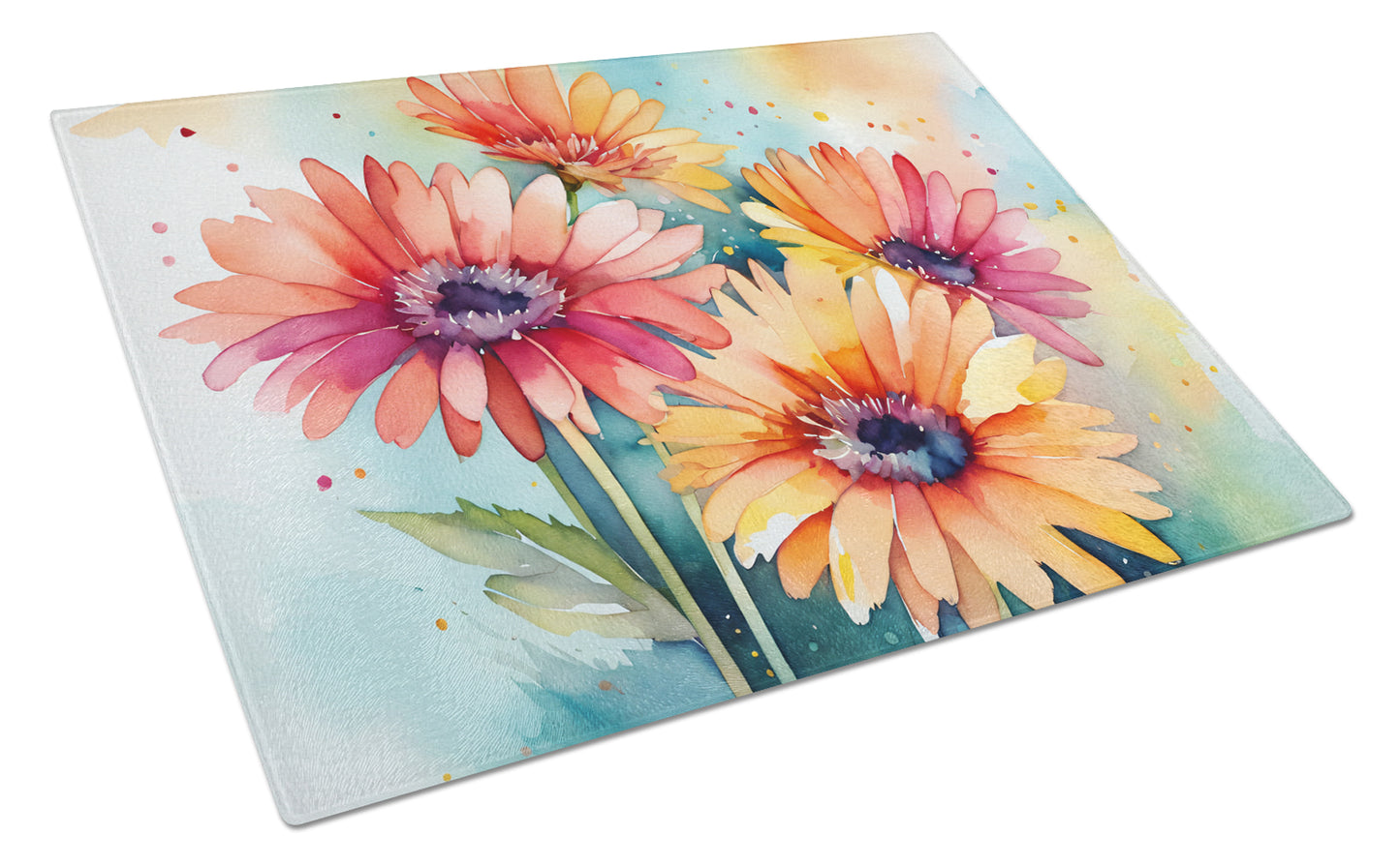 Buy this Gerbera Daisies in Watercolor Glass Cutting Board