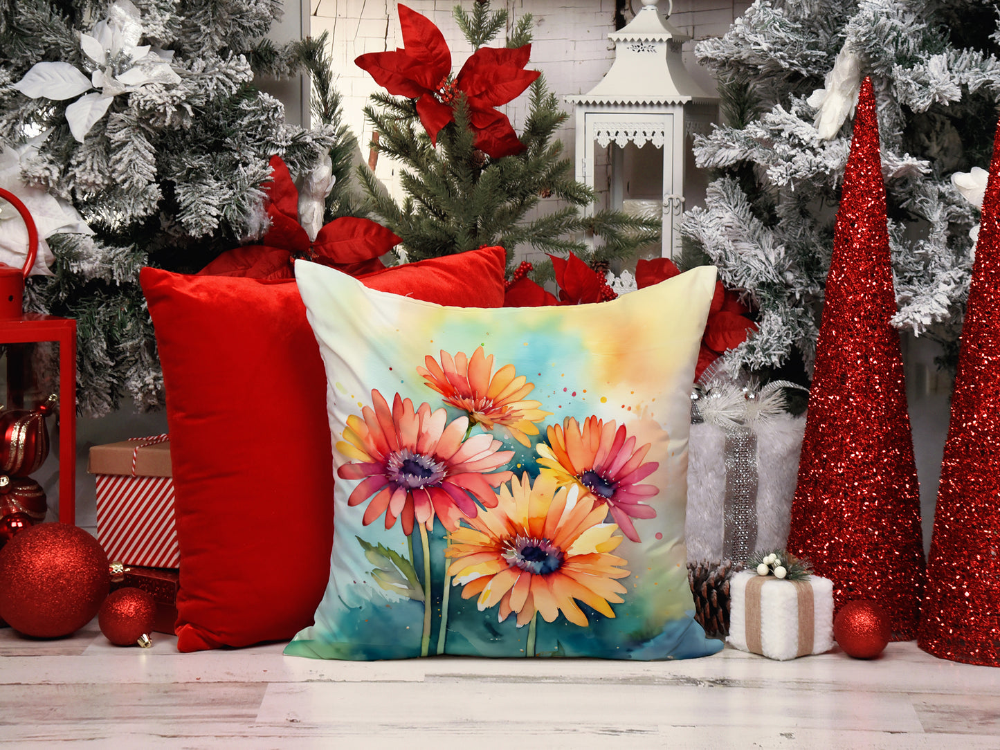 Gerbera Daisies in Watercolor Throw Pillow