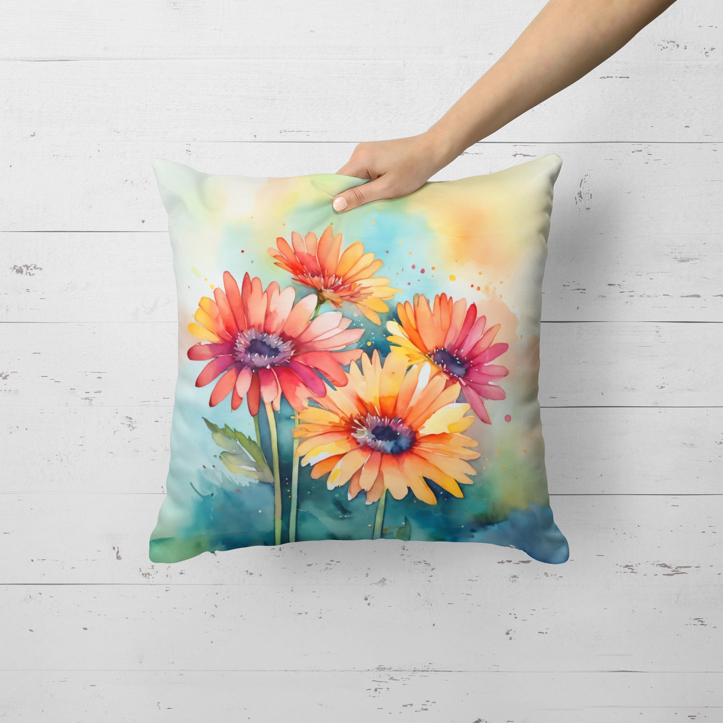 Gerbera Daisies in Watercolor Throw Pillow