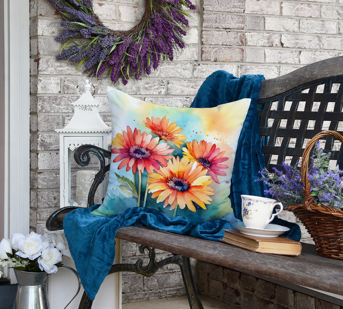 Gerbera Daisies in Watercolor Throw Pillow