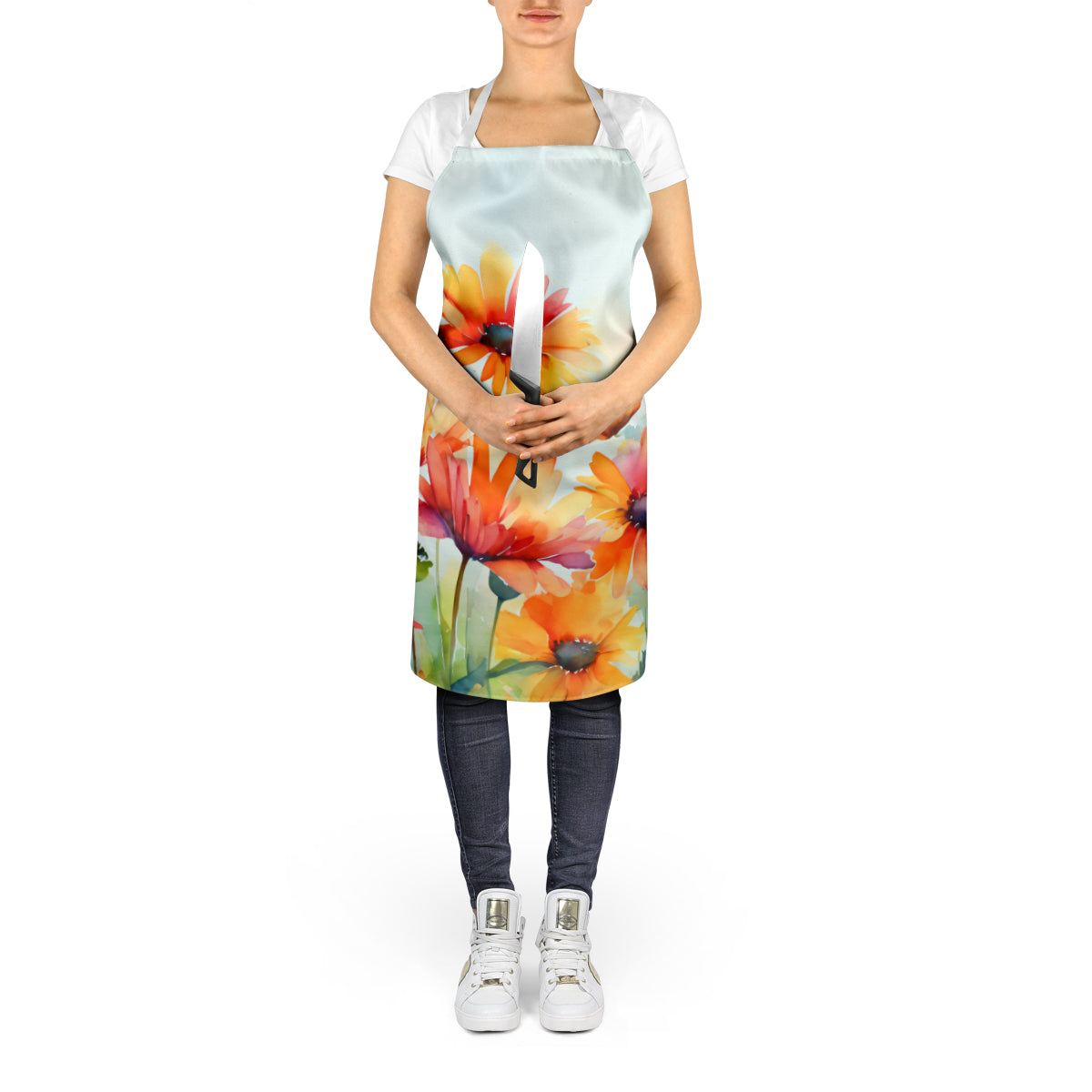 Gerbera Daisies in Watercolor Apron