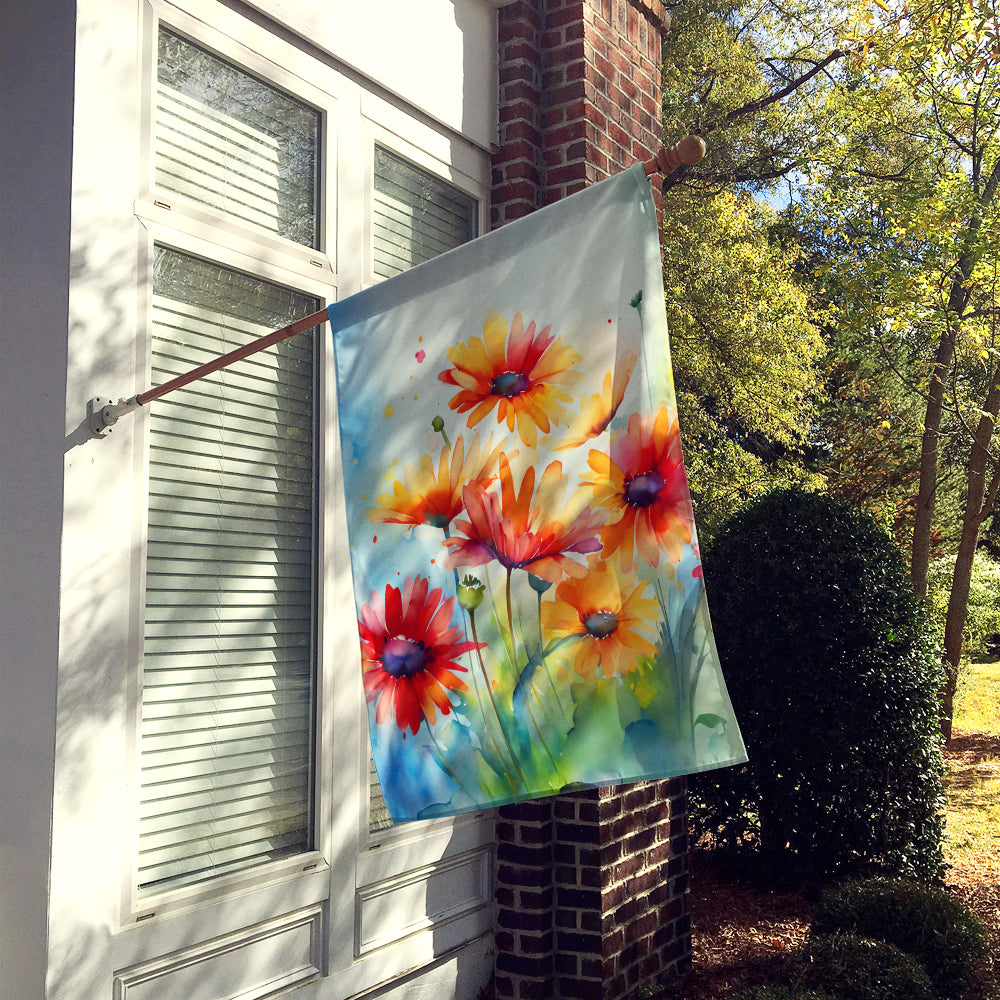 Gerbera Daisies in Watercolor House Flag