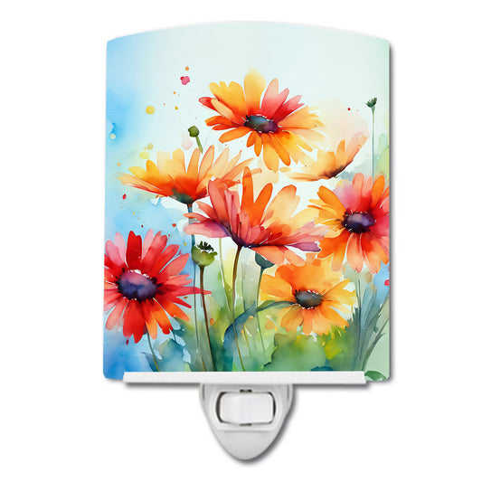 Buy this Gerbera Daisies in Watercolor Ceramic Night Light