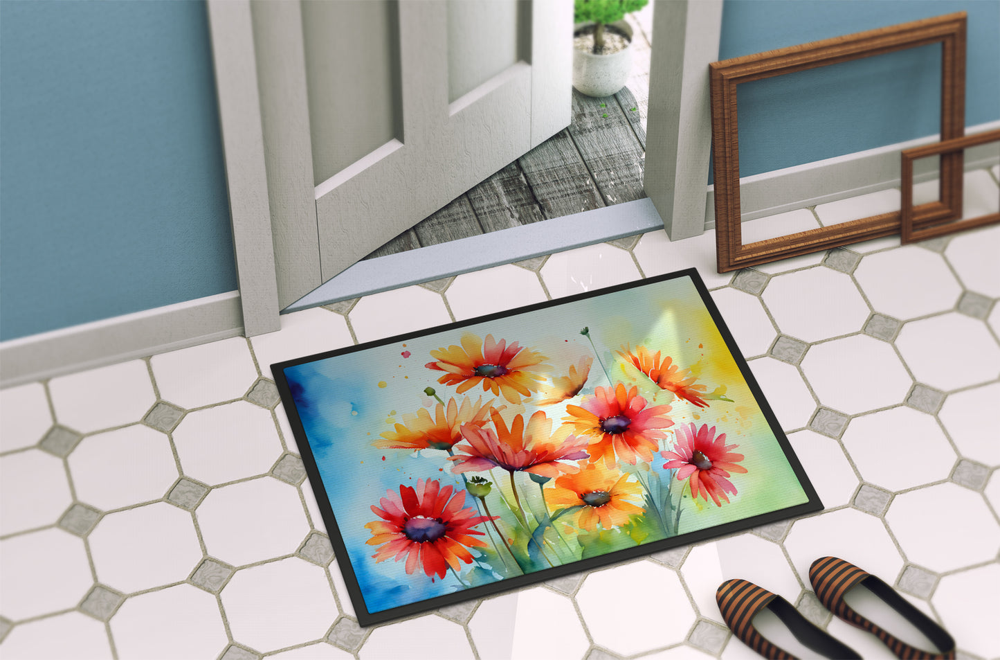 Gerbera Daisies in Watercolor Doormat