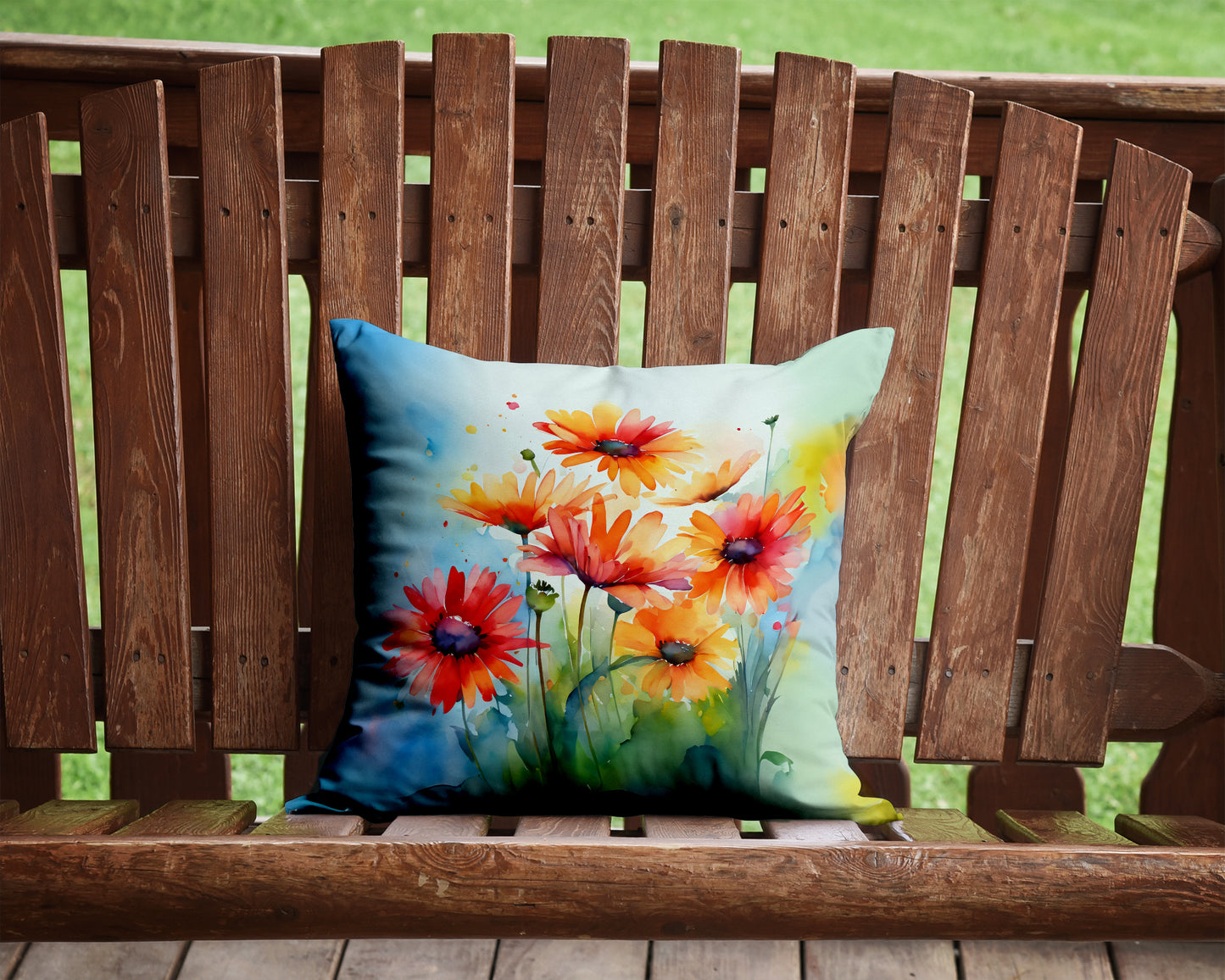 Gerbera Daisies in Watercolor Throw Pillow