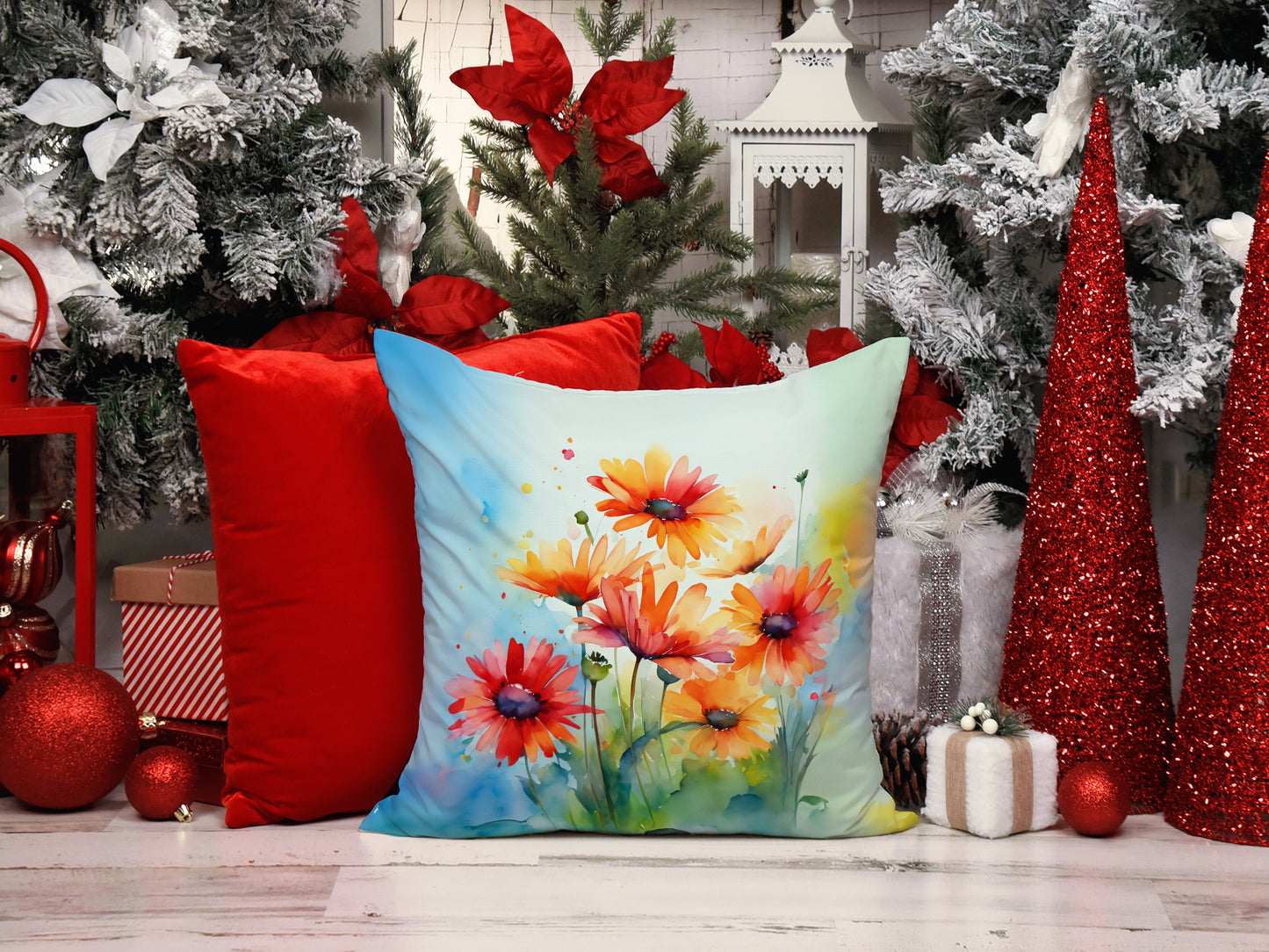 Gerbera Daisies in Watercolor Throw Pillow