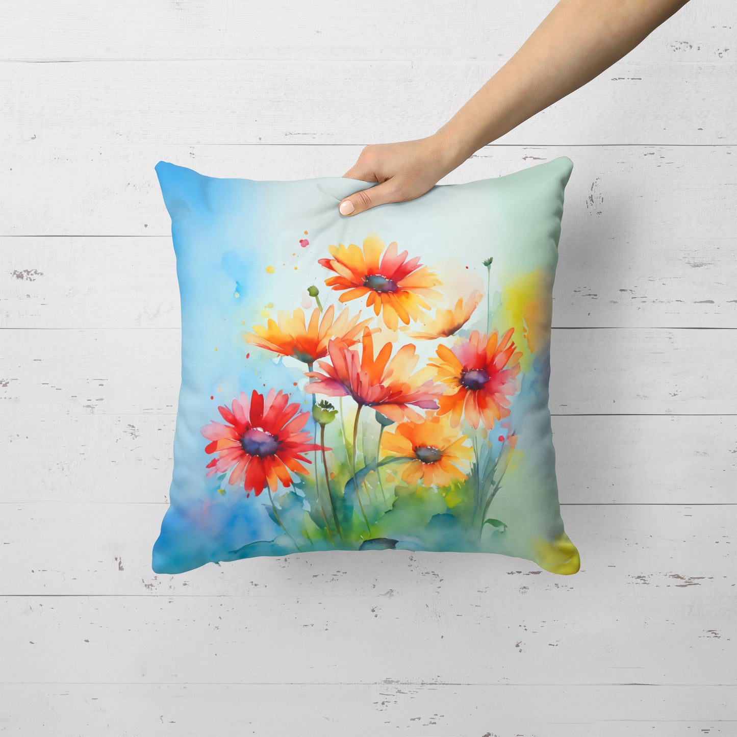 Gerbera Daisies in Watercolor Throw Pillow