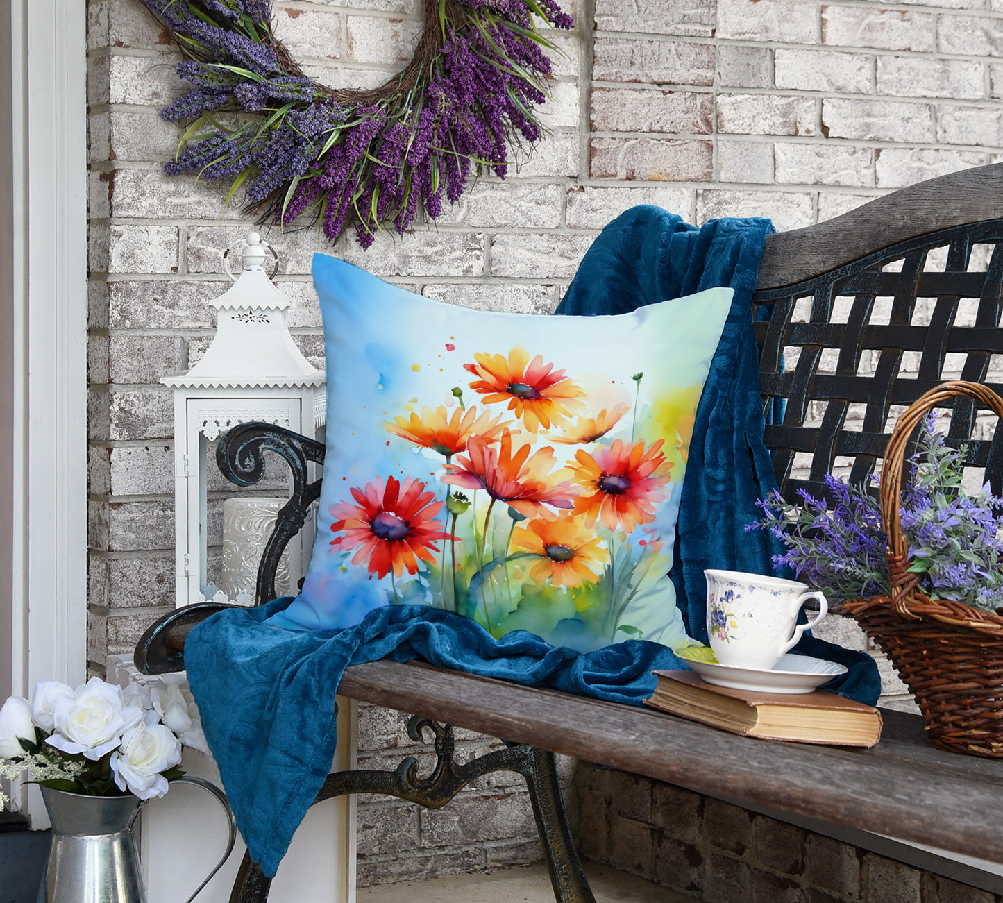 Gerbera Daisies in Watercolor Throw Pillow