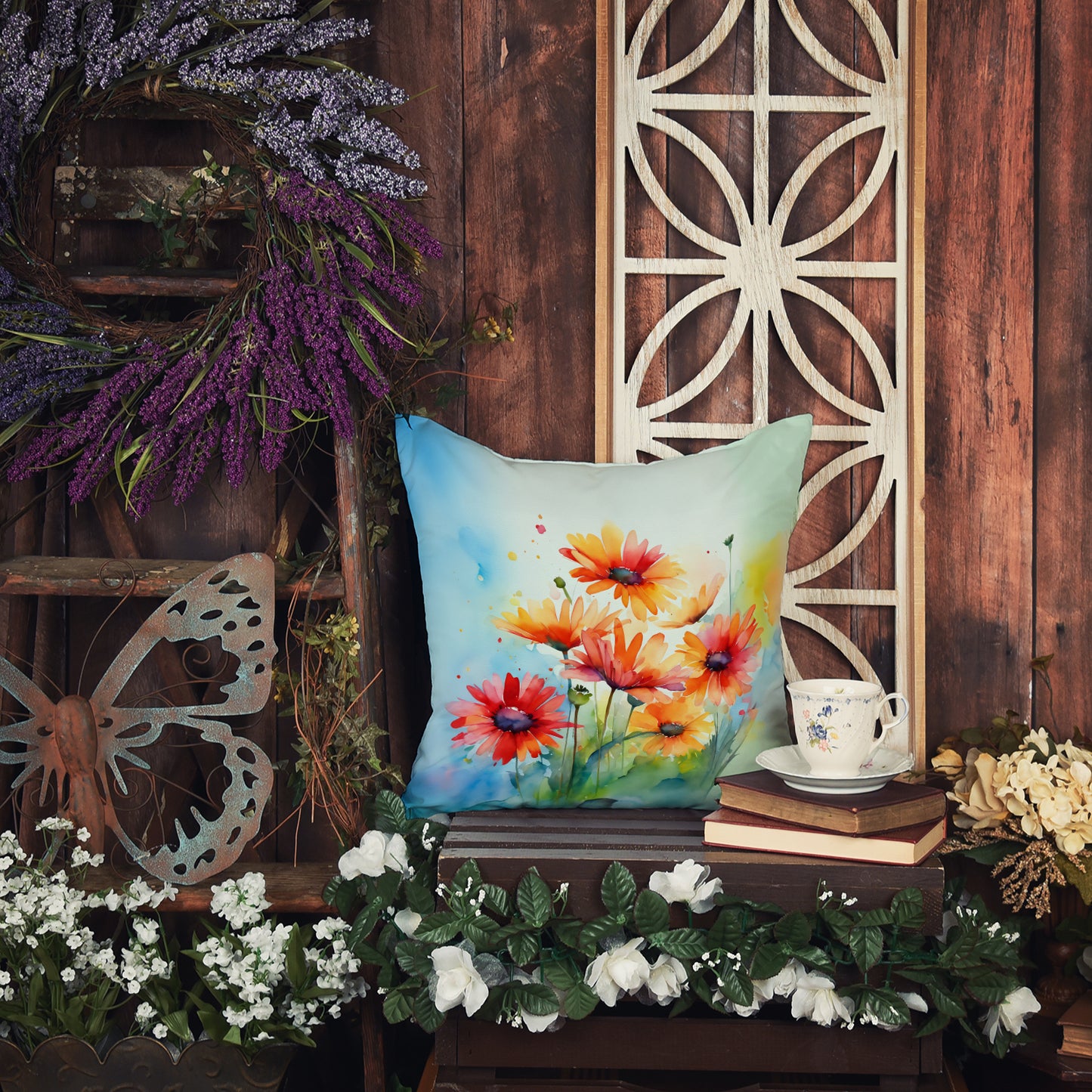 Gerbera Daisies in Watercolor Throw Pillow