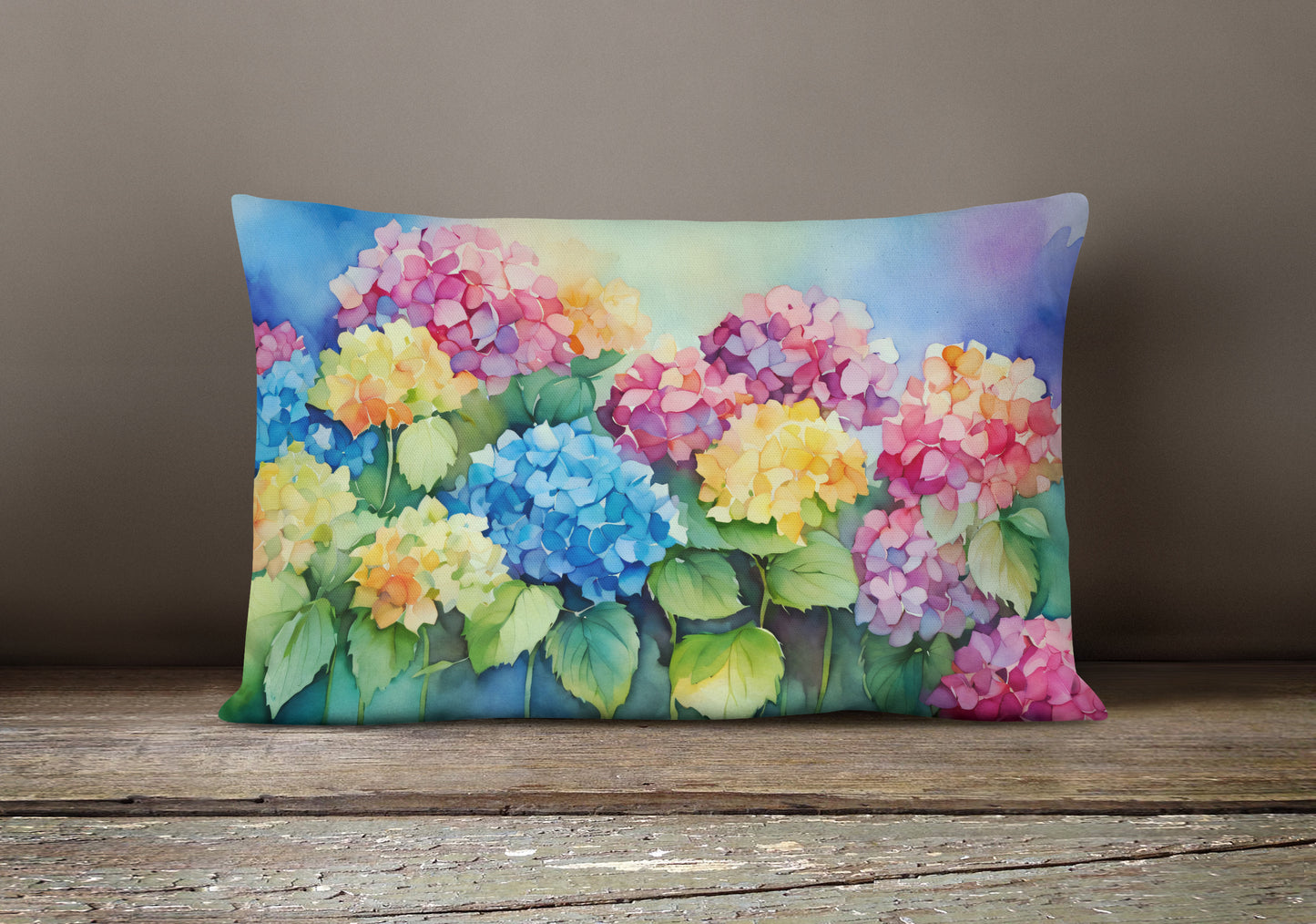 Hydrangeas in Watercolor Throw Pillow