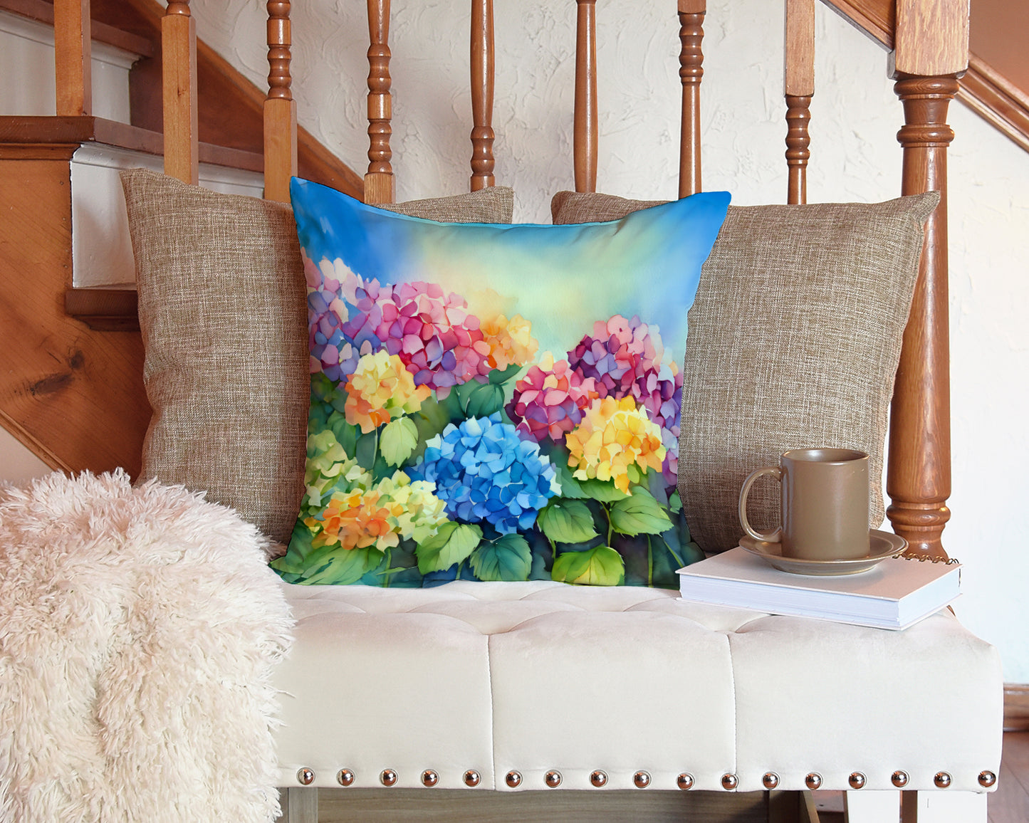 Hydrangeas in Watercolor Throw Pillow