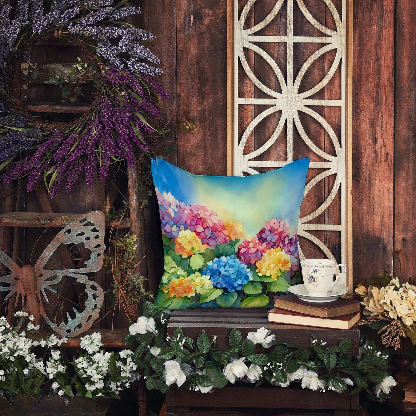 Hydrangeas in Watercolor Throw Pillow