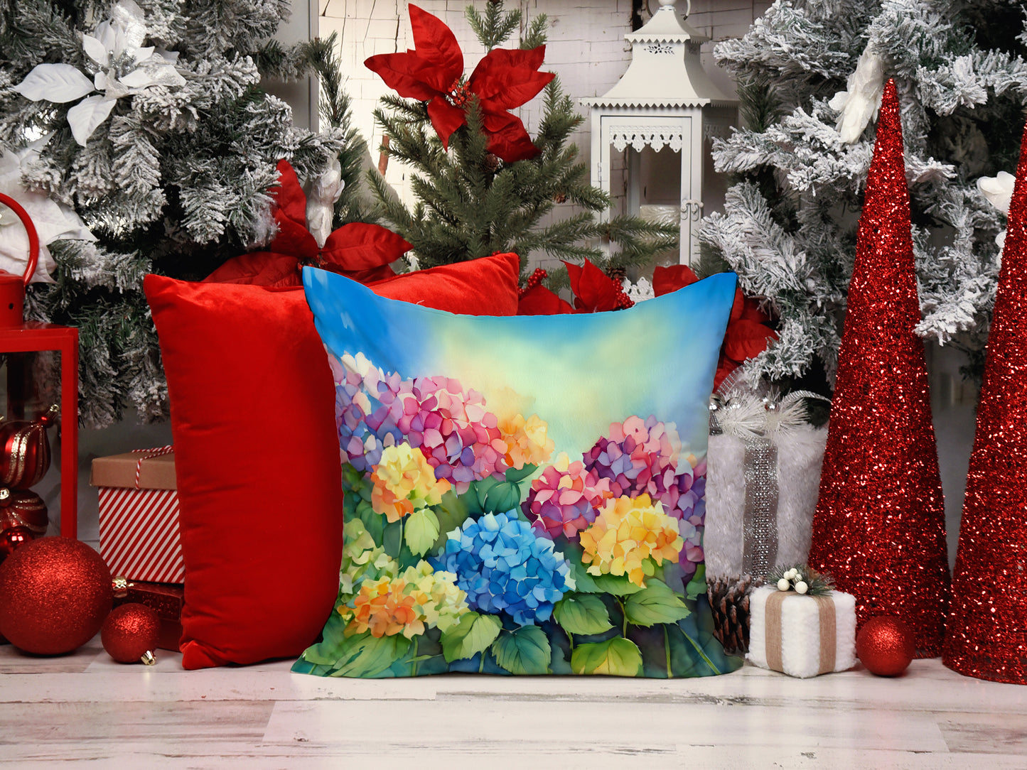 Hydrangeas in Watercolor Throw Pillow