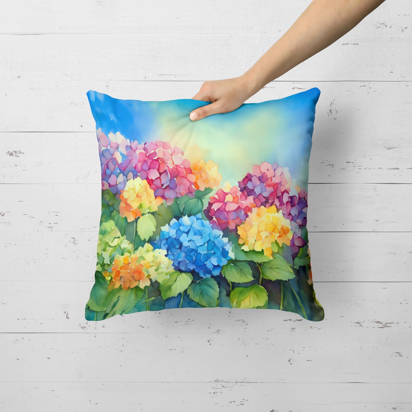 Hydrangeas in Watercolor Throw Pillow